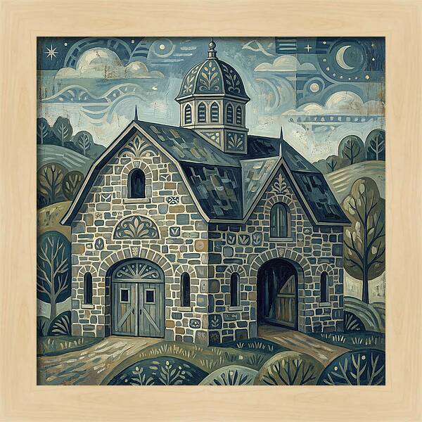 Stone Barn Under Starry Sky