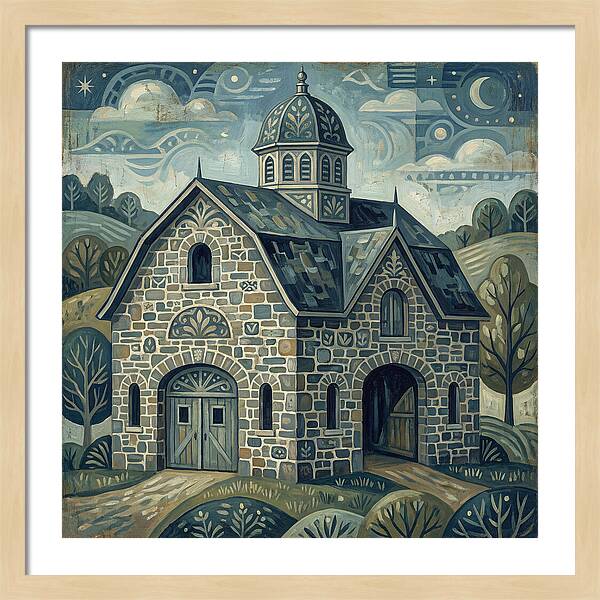 Stone Barn Under Starry Sky