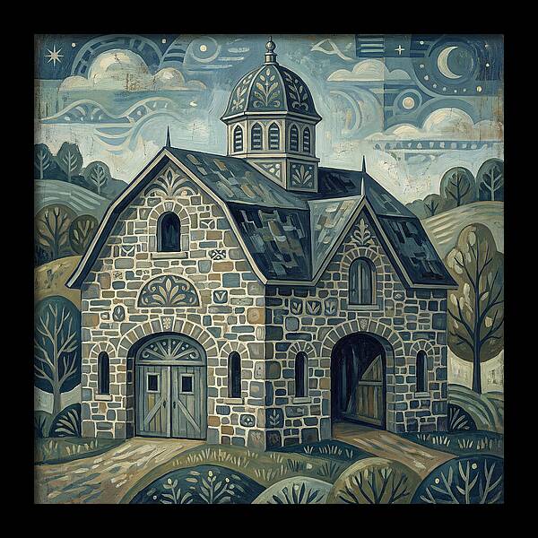 Stone Barn Under Starry Sky