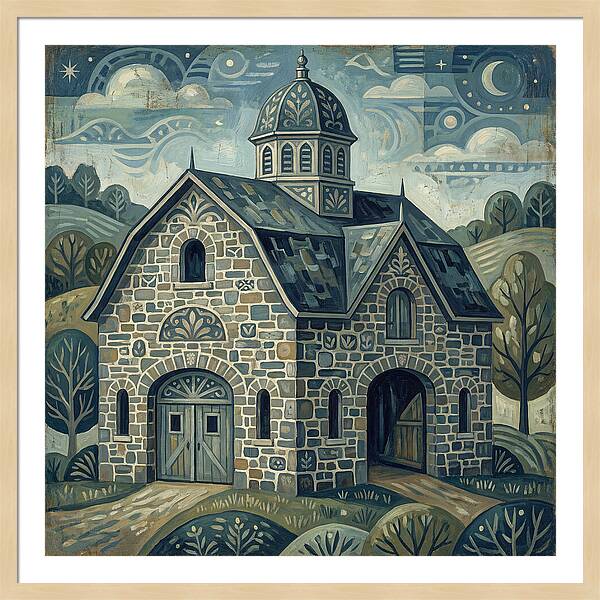 Stone Barn Under Starry Sky
