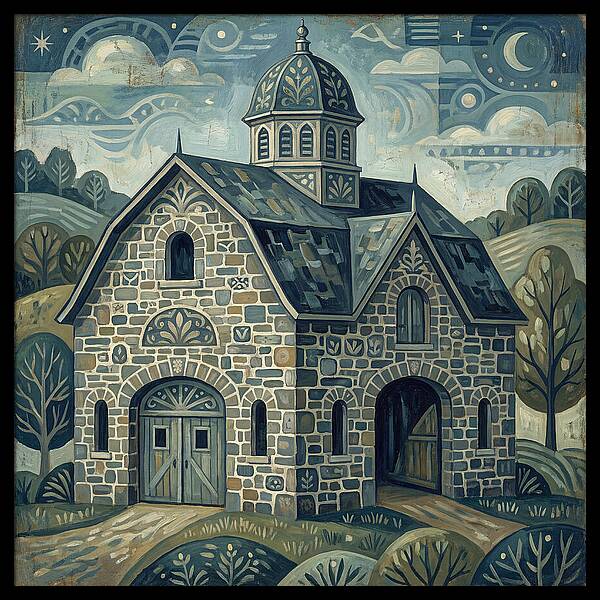 Stone Barn Under Starry Sky