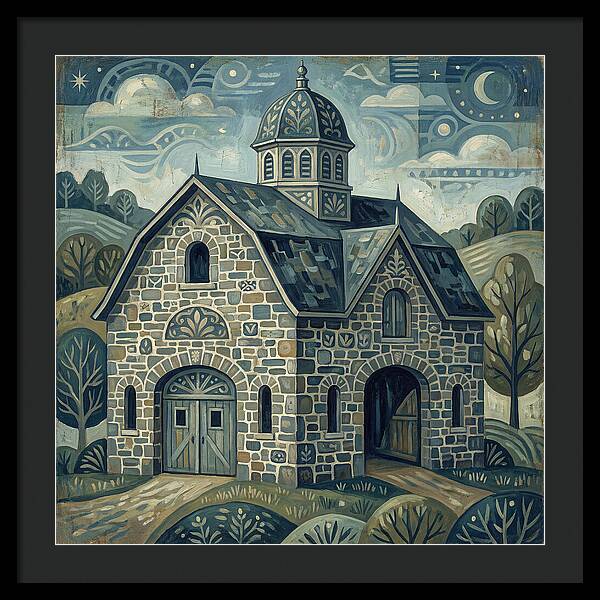 Stone Barn Under Starry Sky