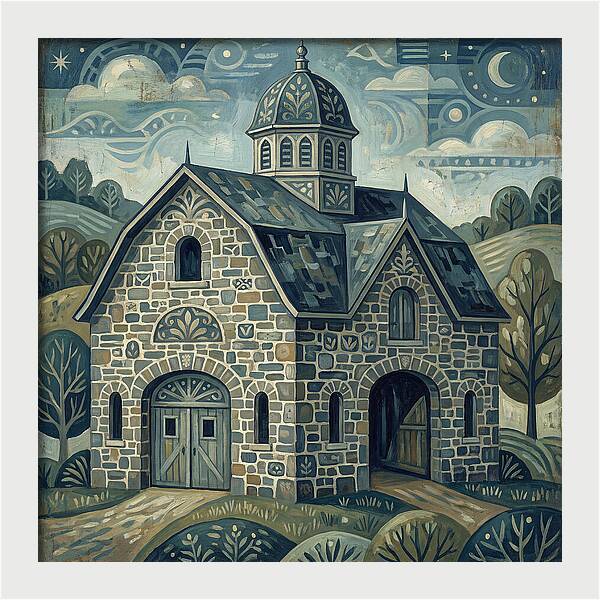 Stone Barn Under Starry Sky