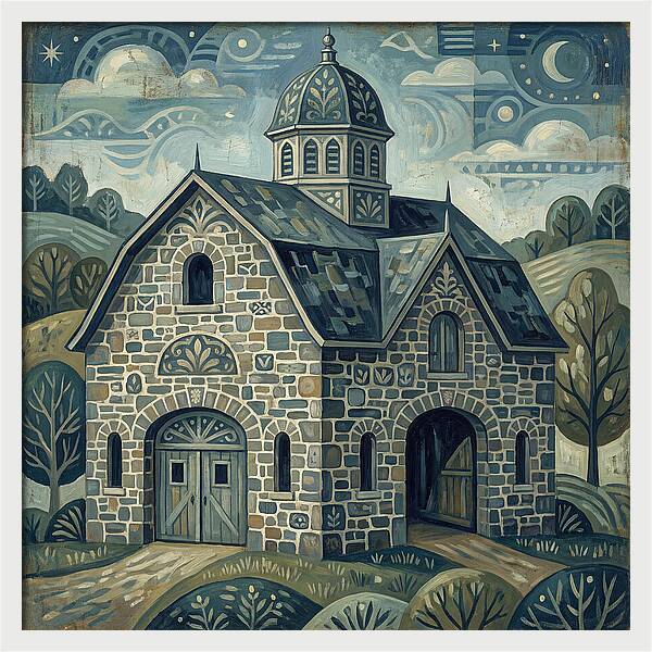 Stone Barn Under Starry Sky