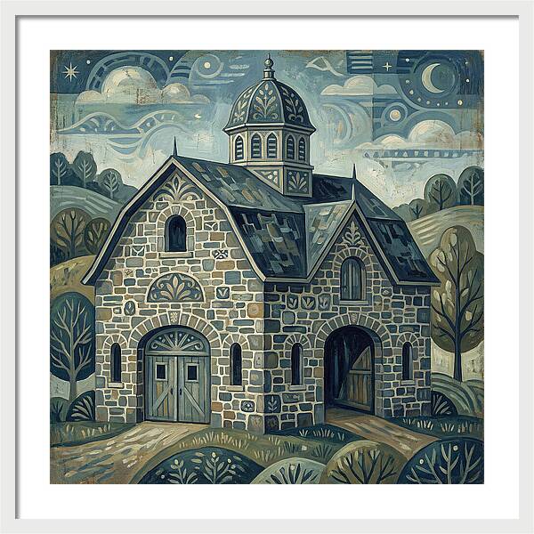 Stone Barn Under Starry Sky