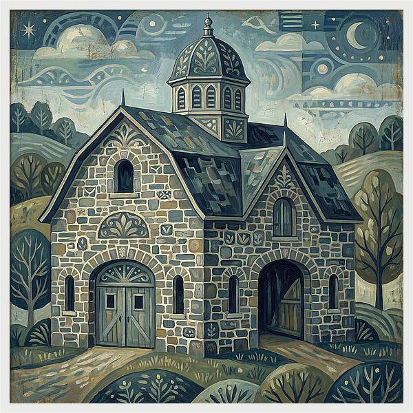 Stone Barn Under Starry Sky