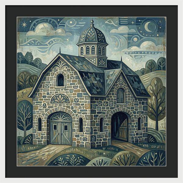 Stone Barn Under Starry Sky