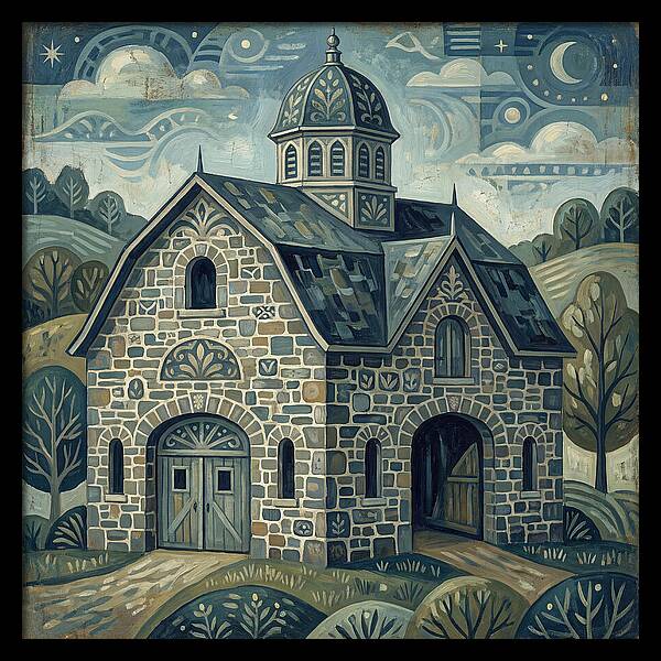 Stone Barn Under Starry Sky