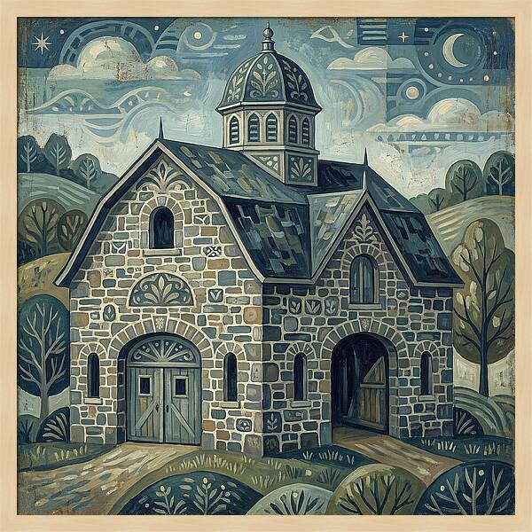 Stone Barn Under Starry Sky