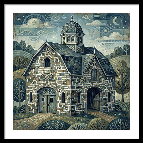 Stone Barn Under Starry Sky