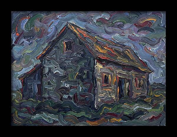 Stone Barn Under Stormy Skies