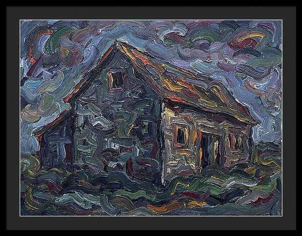 Stone Barn Under Stormy Skies