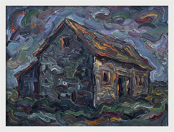 Stone Barn Under Stormy Skies