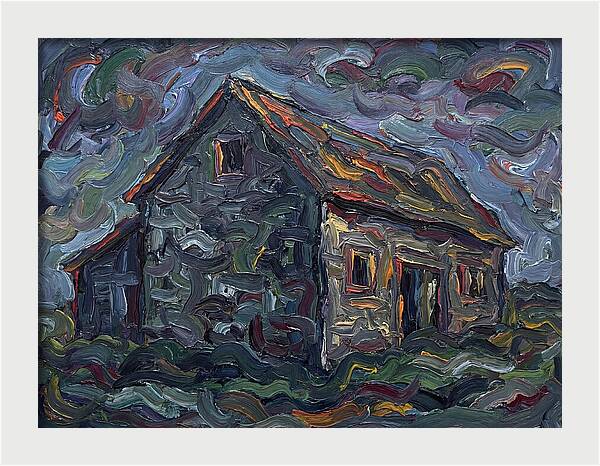 Stone Barn Under Stormy Skies