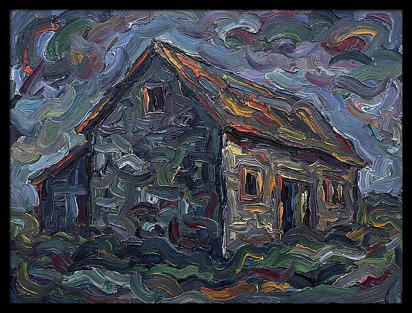 Stone Barn Under Stormy Skies