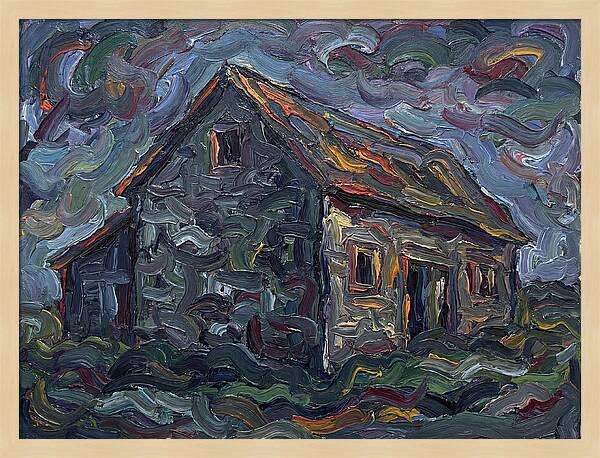Stone Barn Under Stormy Skies