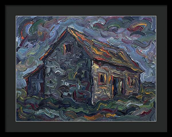 Stone Barn Under Stormy Skies