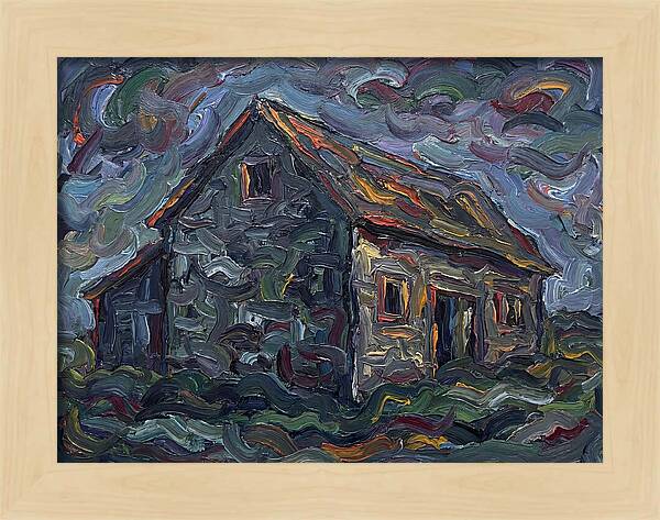 Stone Barn Under Stormy Skies