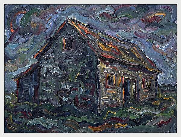 Stone Barn Under Stormy Skies
