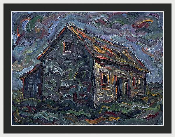 Stone Barn Under Stormy Skies