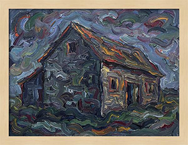 Stone Barn Under Stormy Skies