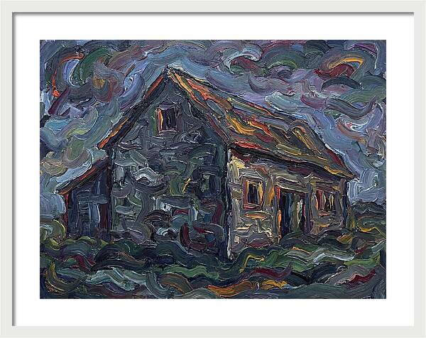 Stone Barn Under Stormy Skies