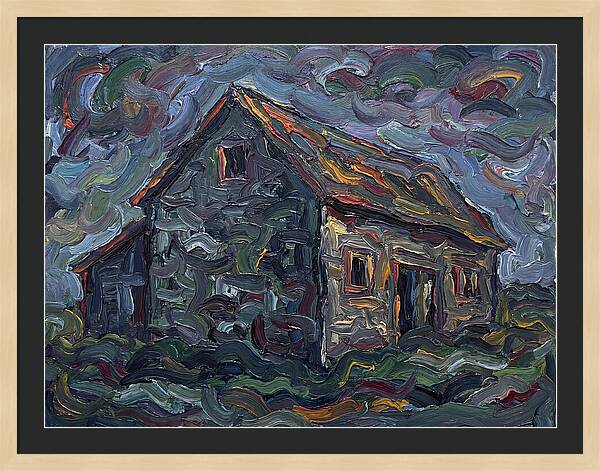 Stone Barn Under Stormy Skies
