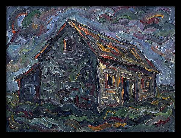 Stone Barn Under Stormy Skies