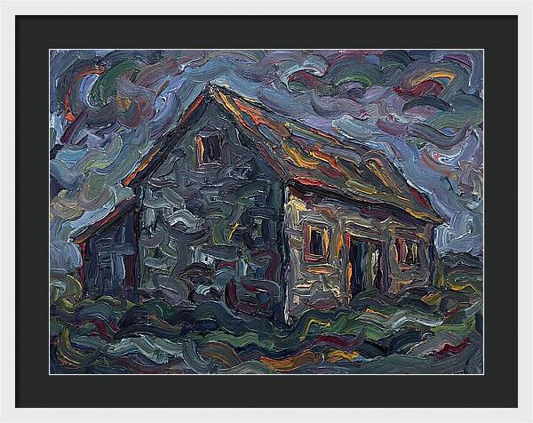 Stone Barn Under Stormy Skies