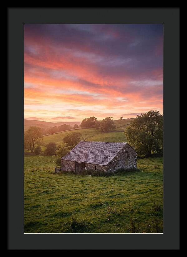 Stone Barn Under Vibrant Skies