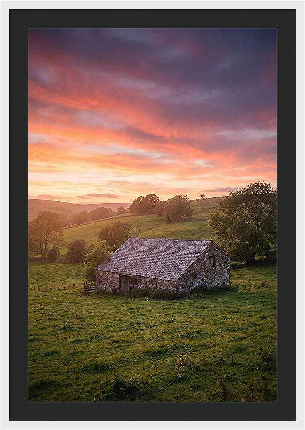 Stone Barn Under Vibrant Skies