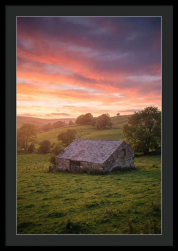Stone Barn Under Vibrant Skies