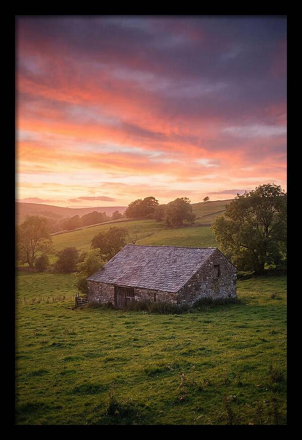 Stone Barn Under Vibrant Skies