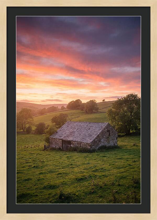 Stone Barn Under Vibrant Skies