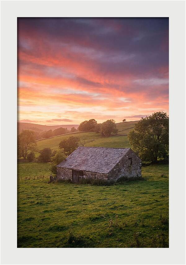 Stone Barn Under Vibrant Skies