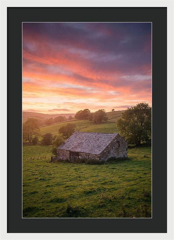 Stone Barn Under Vibrant Skies