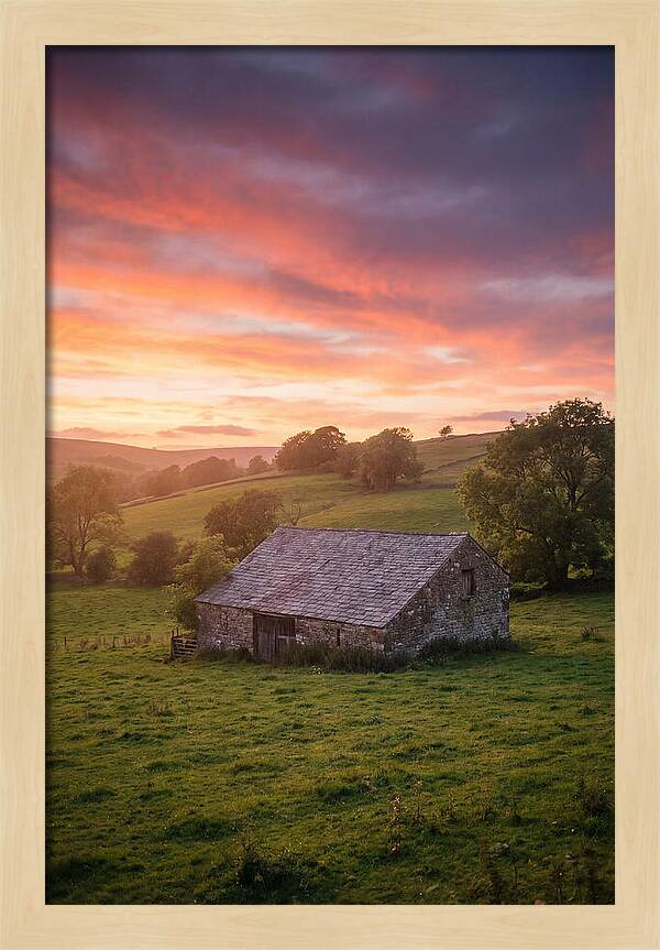 Stone Barn Under Vibrant Skies