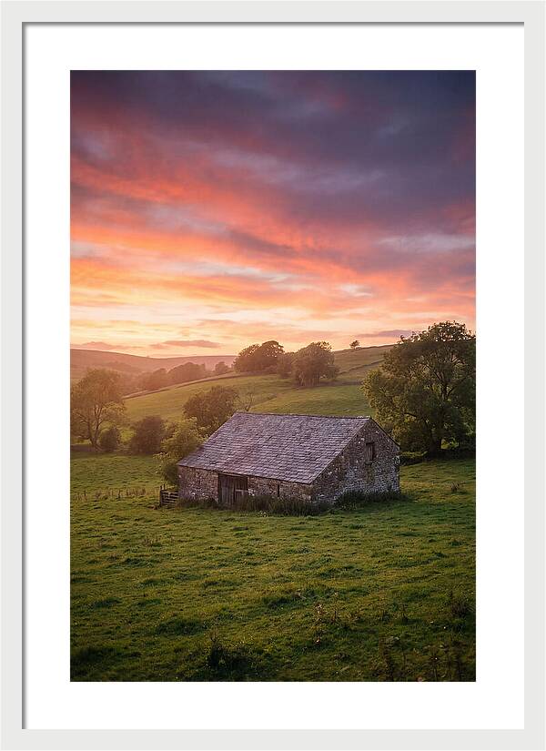 Stone Barn Under Vibrant Skies