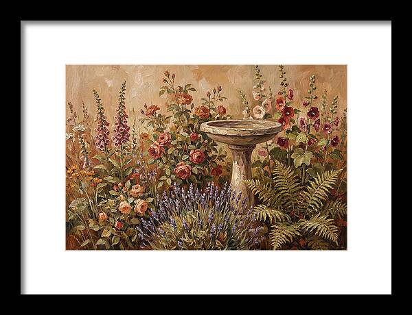 Stone Birdbath Surrounded By Blooms