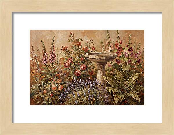 Stone Birdbath Surrounded By Blooms