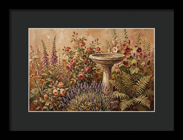 Stone Birdbath Surrounded By Blooms