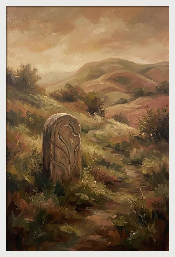 Stone Boundary Marker On Remote Hillside