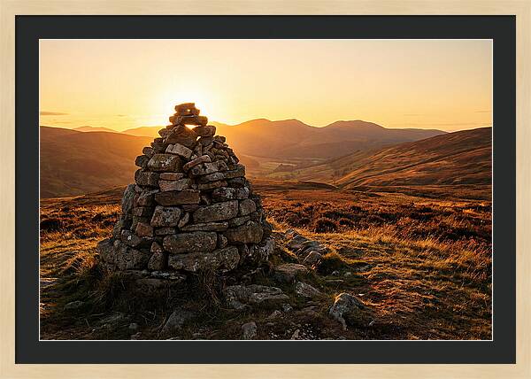 Stone Cairn At Sunset