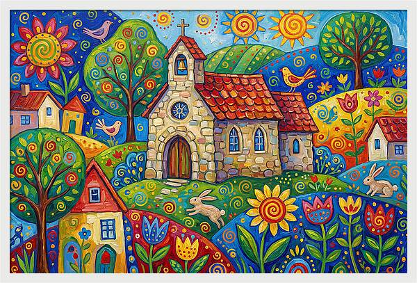 Stone Chapel In A Vibrant Landscape