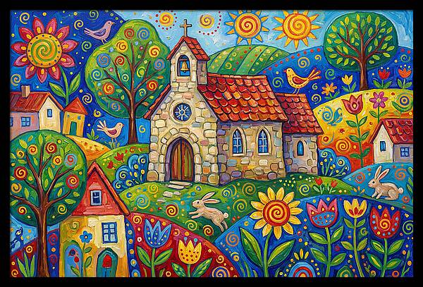 Stone Chapel In A Vibrant Landscape