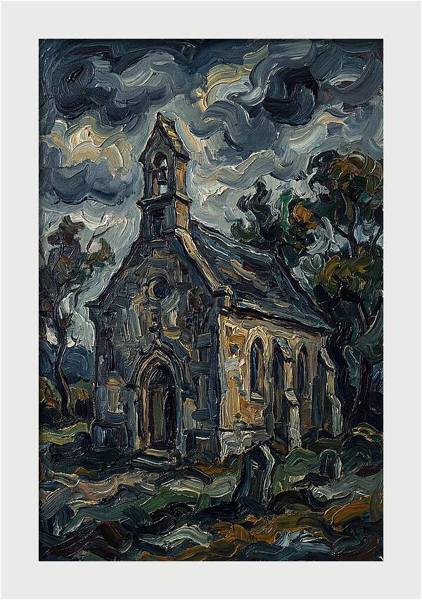 Stone Chapel Under Stormy Skies