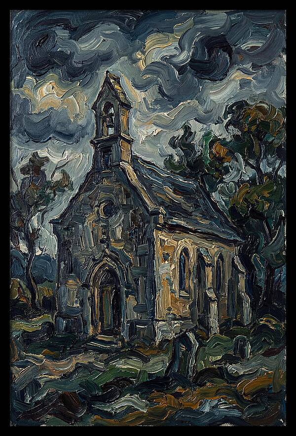 Stone Chapel Under Stormy Skies