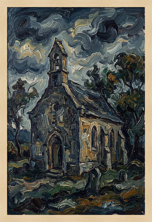 Stone Chapel Under Stormy Skies