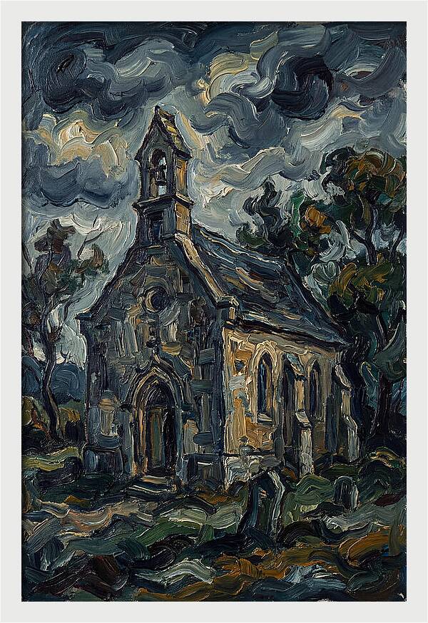 Stone Chapel Under Stormy Skies