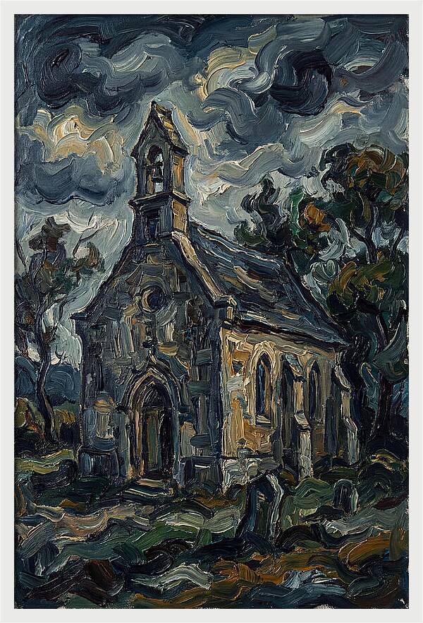 Stone Chapel Under Stormy Skies